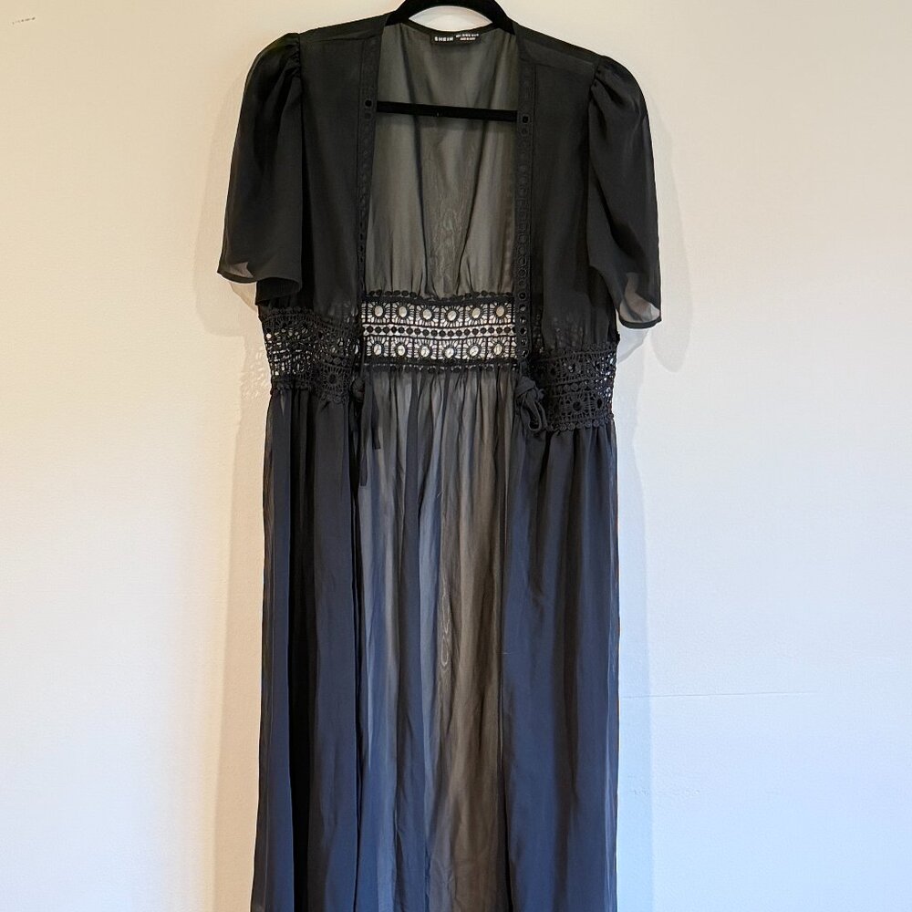 Lacy long sheer black boho duster